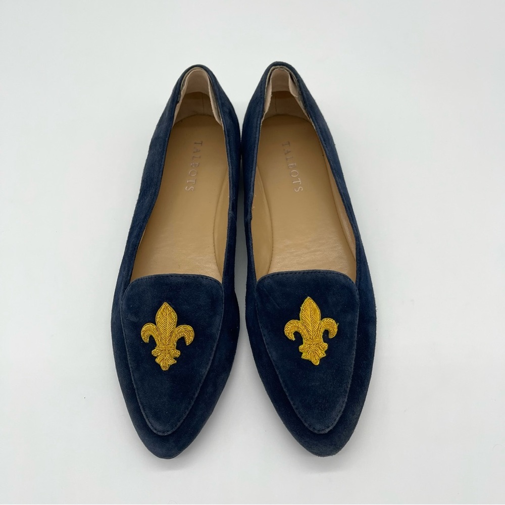 TALBOTS  Francesca Embroidered Blue Suede Fleur De Lis Driving Moccasin Size 8